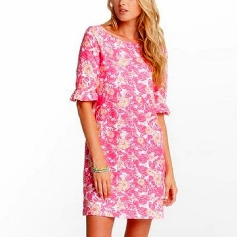 Lilly Pulitzer Chum Bucket Pink Fish & Crab Shirt Above Knees Dress